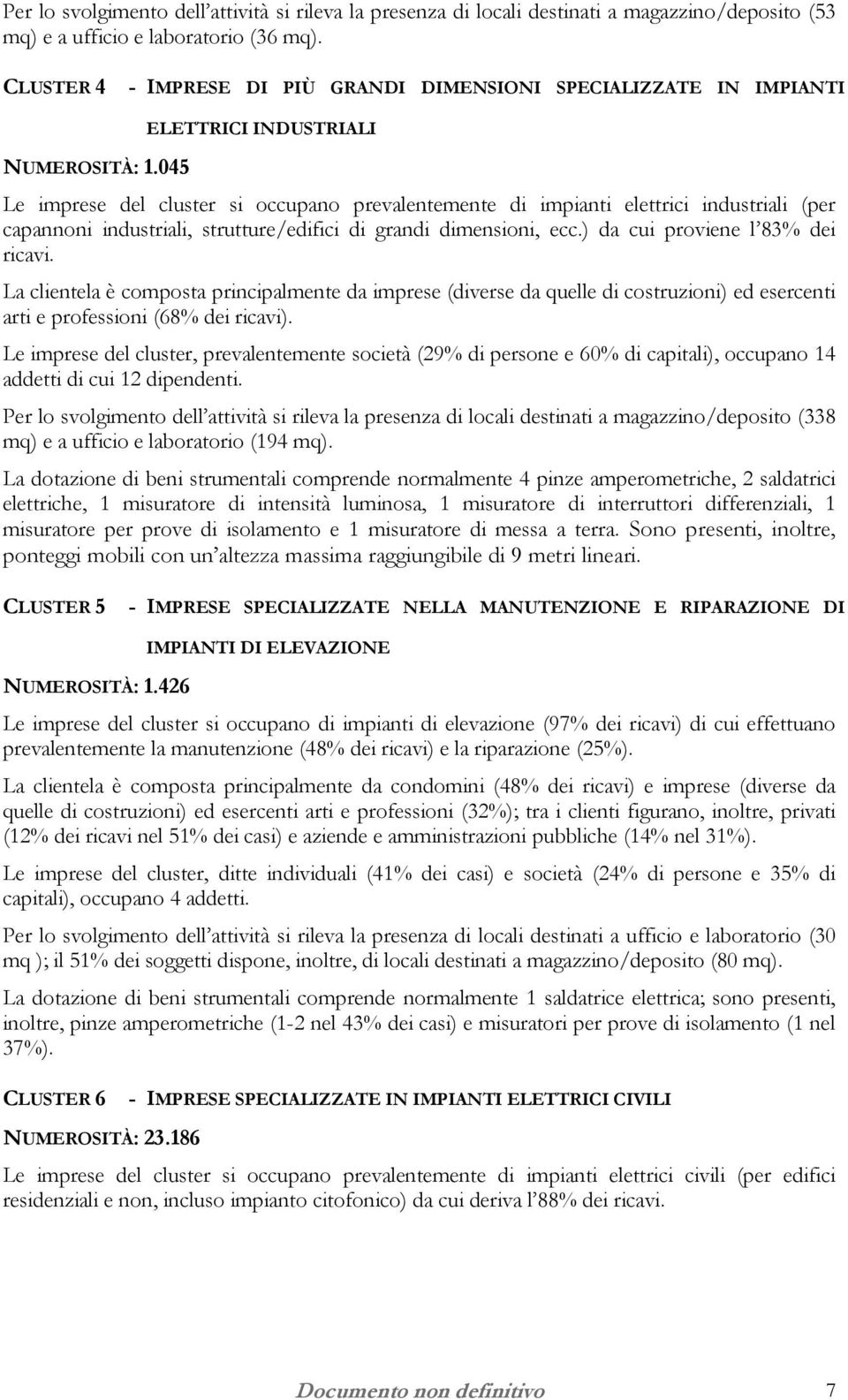 045 ELETTRICI INDUSTRIALI Le imprese del cluster si occupano prevalentemente di impianti elettrici industriali (per capannoni industriali, strutture/edifici di grandi dimensioni, ecc.