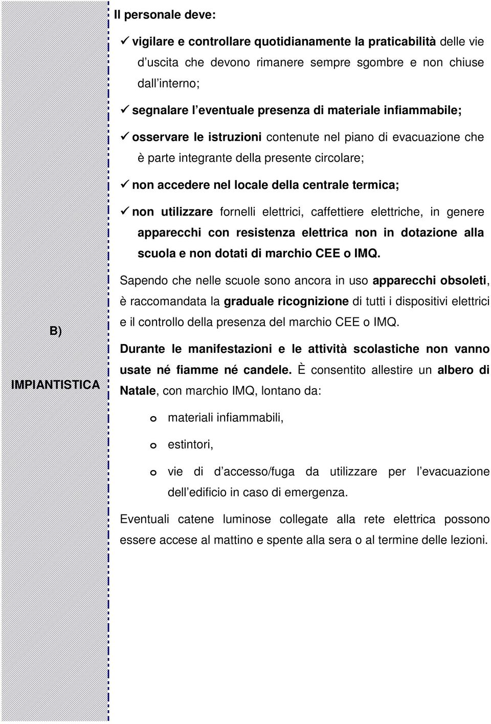 elettrici, caffettiere elettriche, in genere apparecchi con resistenza elettrica non in dotazione alla scuola e non dotati di marchio CEE o IMQ.