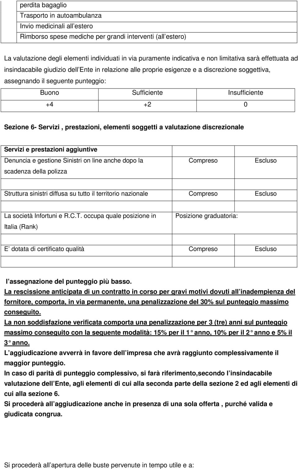 +4 +2 0 Sezione 6- Servizi, prestazioni, elementi soggetti a valutazione discrezionale Servizi e prestazioni aggiuntive Denuncia e gestione Sinistri on line anche dopo la scadenza della polizza