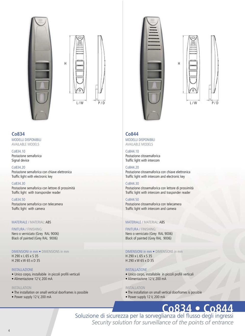 10 Postazione citosemaforica Traffi c light with intercom Co844.20 Postazione citosemaforica con chiave elettronica Traffi c light with intercom and electronic key Co844.