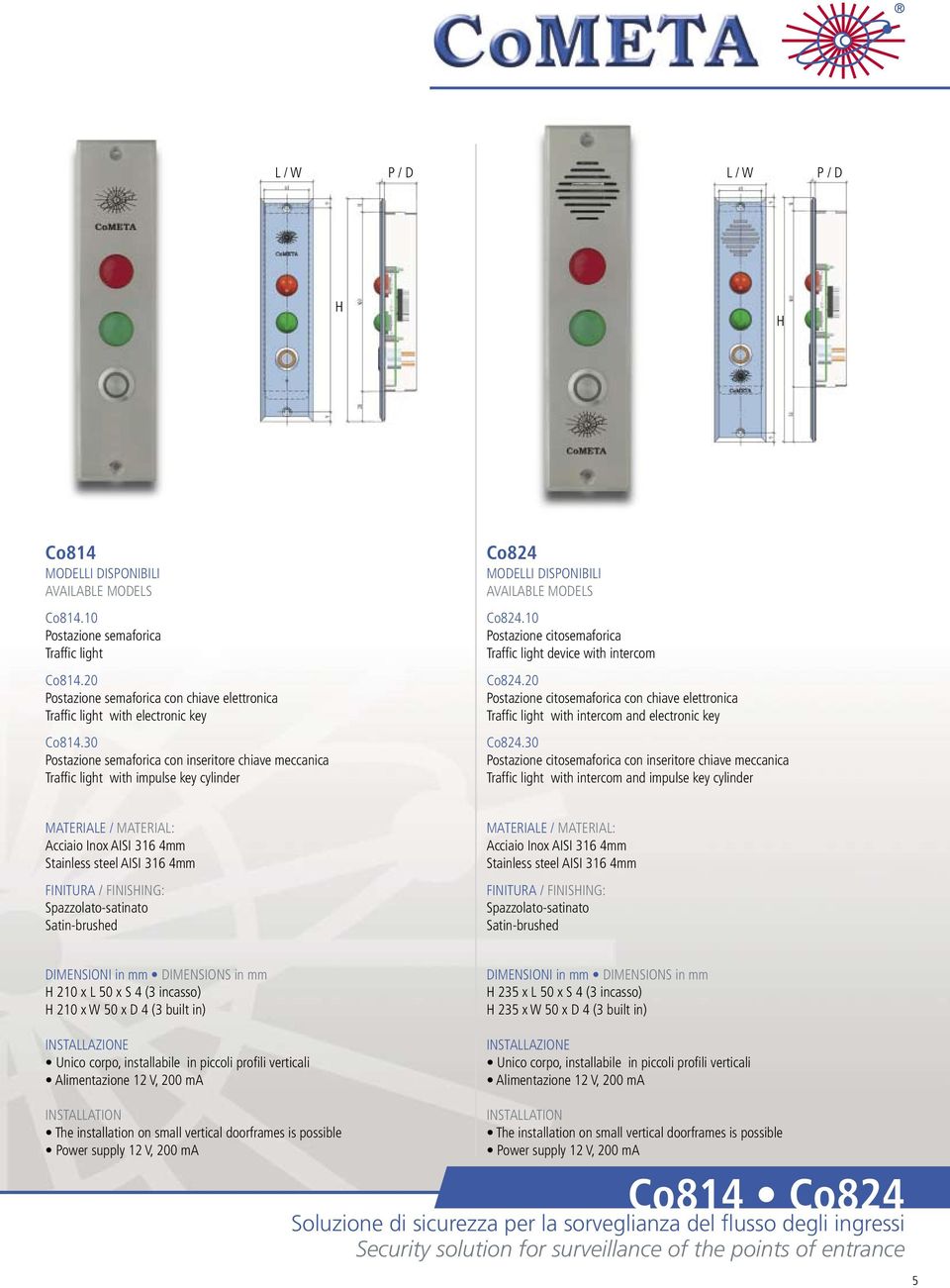 20 Postazione citosemaforica con chiave elettronica Traffi c light with intercom and electronic key Co824.