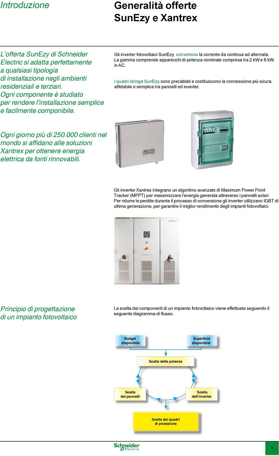 La gamma comprende apparecchi di potenza nominale compresa tra 2 kw e 6 kw in AC.