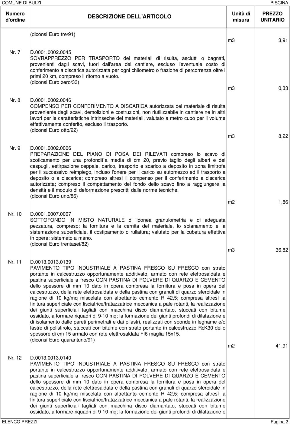 ogni chilometro o frazione di percorrenza oltre i primi 20 km, compreso il ritorno a vuoto. (diconsi Euro zero/33) m3 0,33 D.0001.0002.