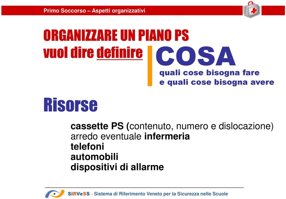 cassette PS (contenuto, numero e dislocazione) arredo