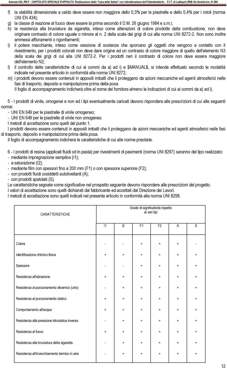 i; h) la resistenza alla bruciatura da sigaretta, inteso come alterazioni di colore prodotte dalla combustione, non deve originare contrasto di colore uguale o minore al n.