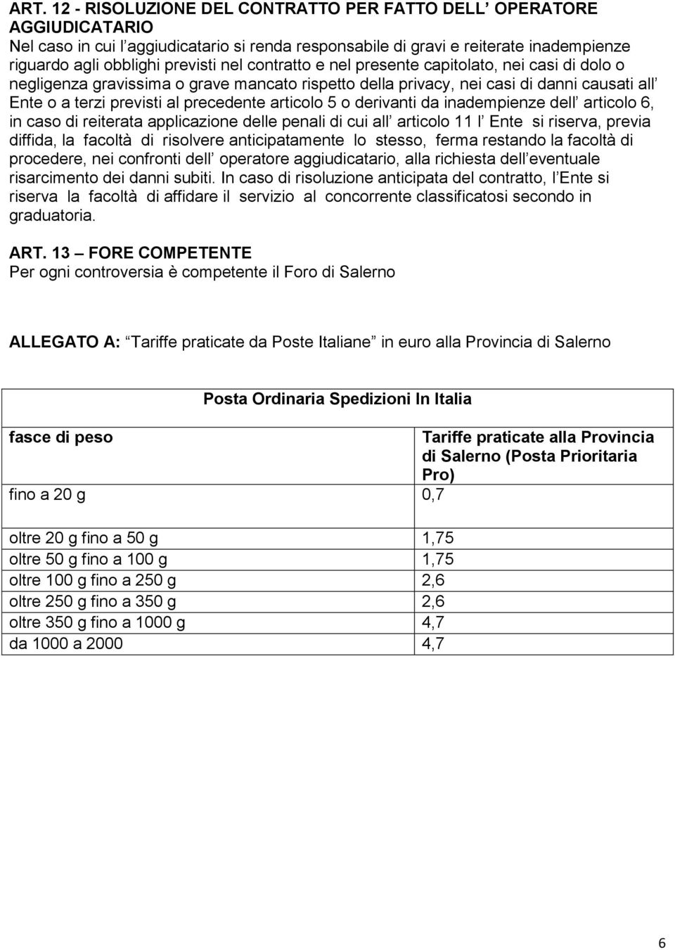 5 o derivanti da inadempienze dell articolo 6, in caso di reiterata applicazione delle penali di cui all articolo 11 l Ente si riserva, previa diffida, la facoltà di risolvere anticipatamente lo