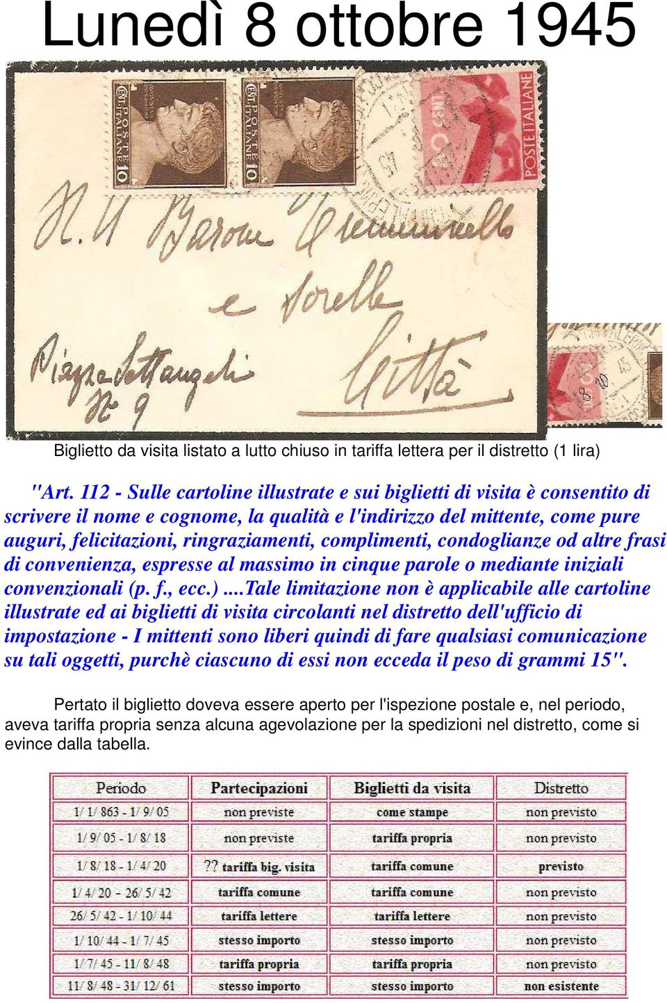 complimenti, condoglianze od altre frasi di convenienza, espresse al massimo in cinque parole o mediante iniziali convenzionali (p. f., ecc.).