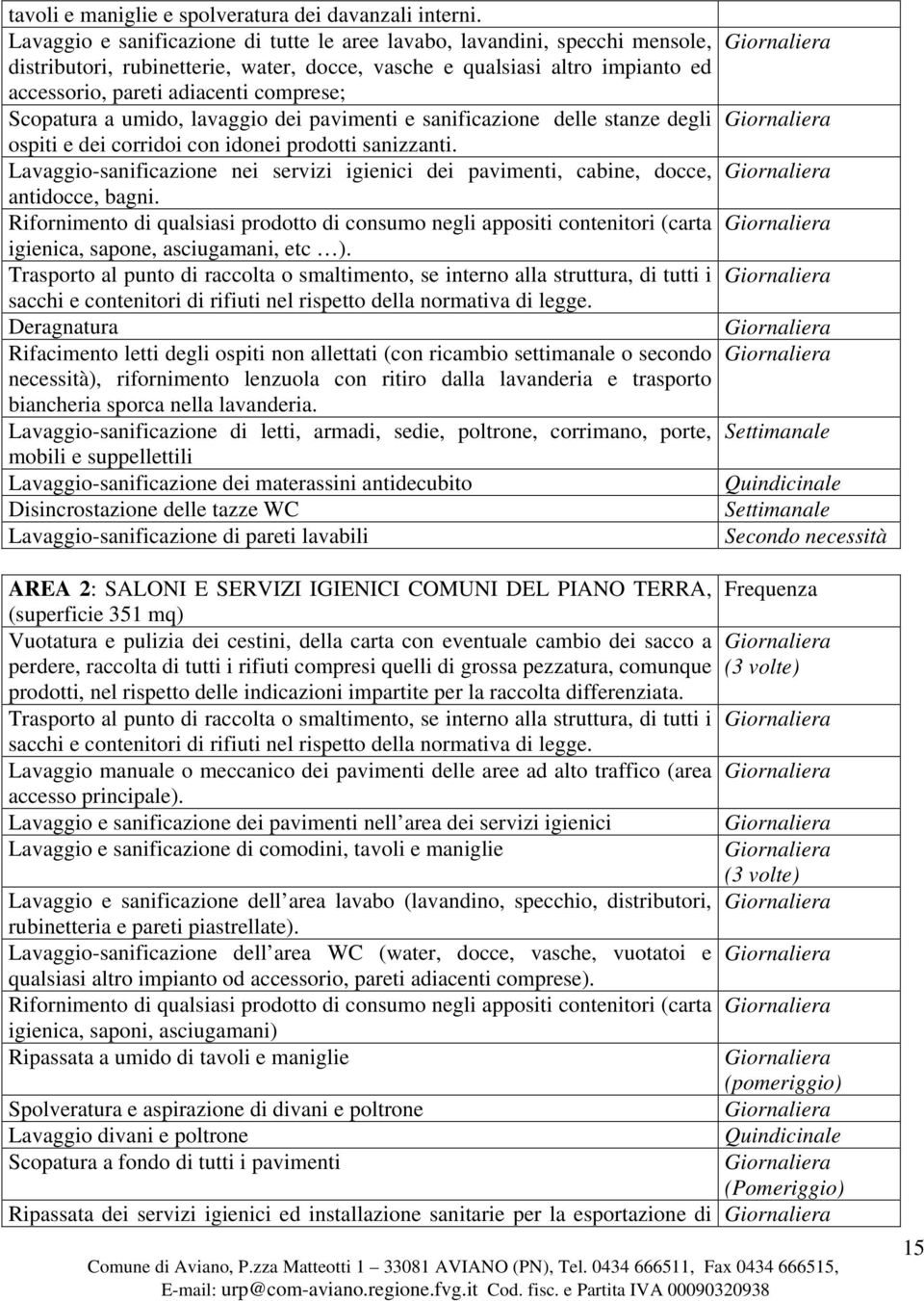 Scopatura a umido, lavaggio dei pavimenti e sanificazione delle stanze degli ospiti e dei corridoi con idonei prodotti sanizzanti.