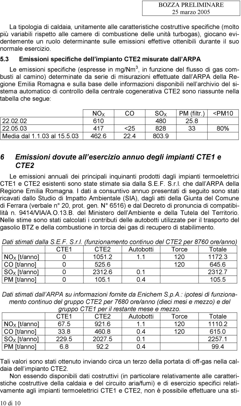 3 Emissioni specifiche dell impianto CTE2 misurate dall ARPA Le emissioni specifiche (espresse in mg/nm 3, in funzione del flusso di gas combusti al camino) determinate da serie di misurazioni