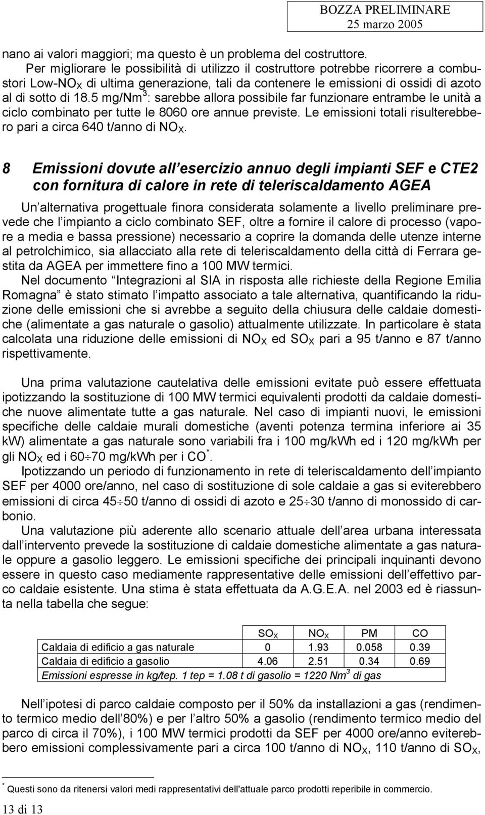 5 mg/nm 3 : sarebbe allora possibile far funzionare entrambe le unità a ciclo combinato per tutte le 8060 ore annue previste. Le emissioni totali risulterebbero pari a circa 640 t/anno di NO X.