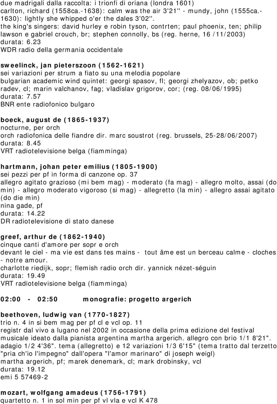 23 WDR radio della germania occidentale sweelinck, jan pieterszoon (1562-1621) sei variazioni per strum a fiato su una melodia popolare bulgarian academic wind quintet: georgi spasov, fl; georgi