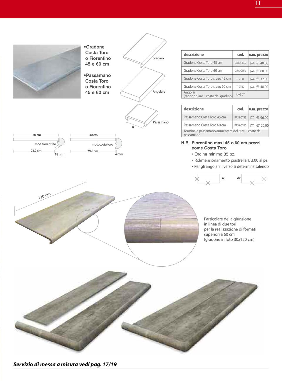 96,00 Passamano Costa Toro 60 cm PASS-CT60 pz. 120,00 Terminale passamano aumentare del 50% il costo del passamano mod. fiorentino 28,2 cm 18 mm mod. costa toro 29,6 cm 4 mm N.B.