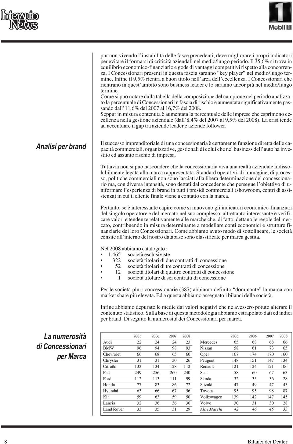 Infine il 9,5% rientra a buon titolo nell area dell eccellenza. I Concessionari che rientrano in quest ambito sono business leader e lo saranno ancor più nel medio/lungo termine.