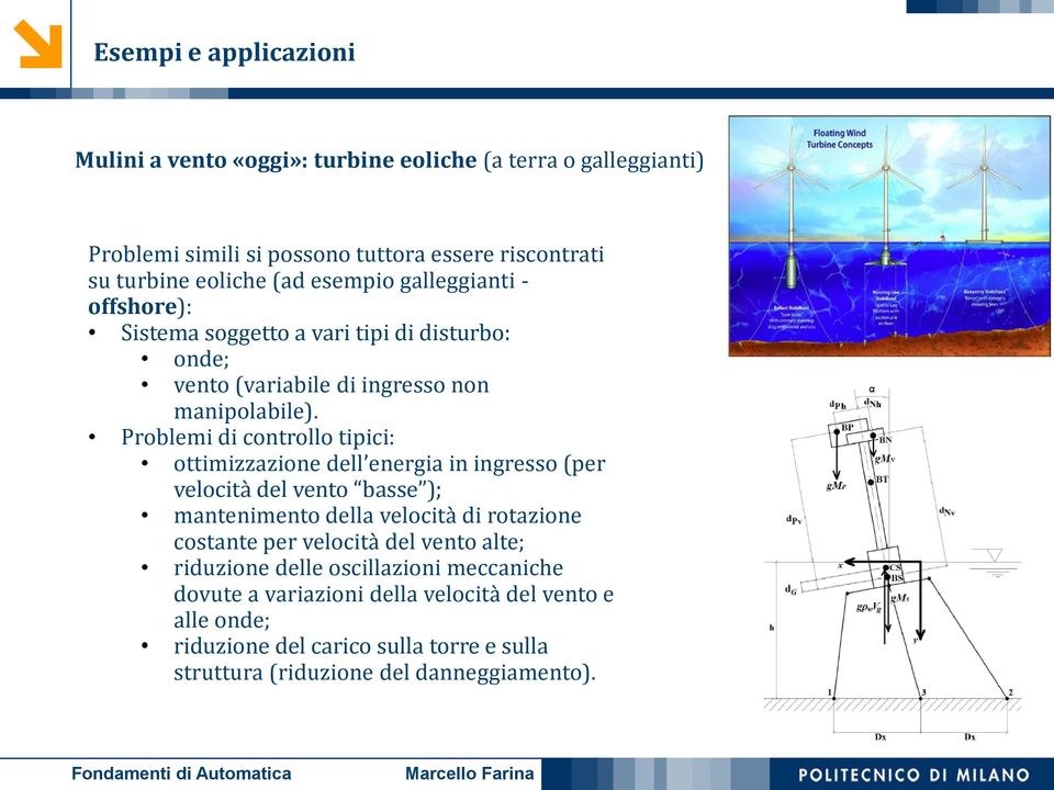 Problemi di controllo tipici: ottimizzazione dell energia in ingresso (per velocità del vento basse ); mantenimento della velocità di rotazione costante per