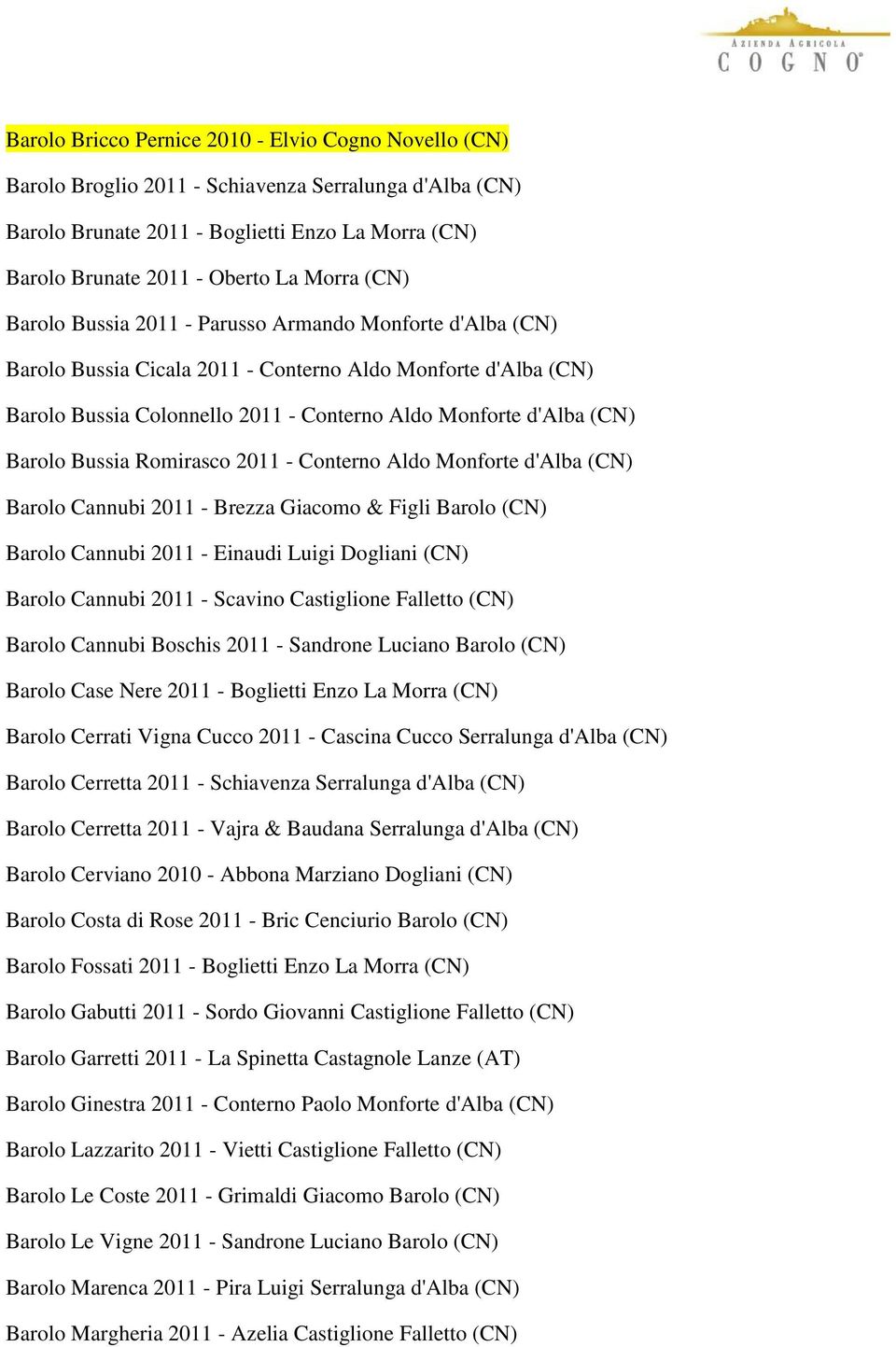 Bussia Romirasco 2011 - Conterno Aldo Monforte d'alba (CN) Barolo Cannubi 2011 - Brezza Giacomo & Figli Barolo (CN) Barolo Cannubi 2011 - Einaudi Luigi Dogliani (CN) Barolo Cannubi 2011 - Scavino