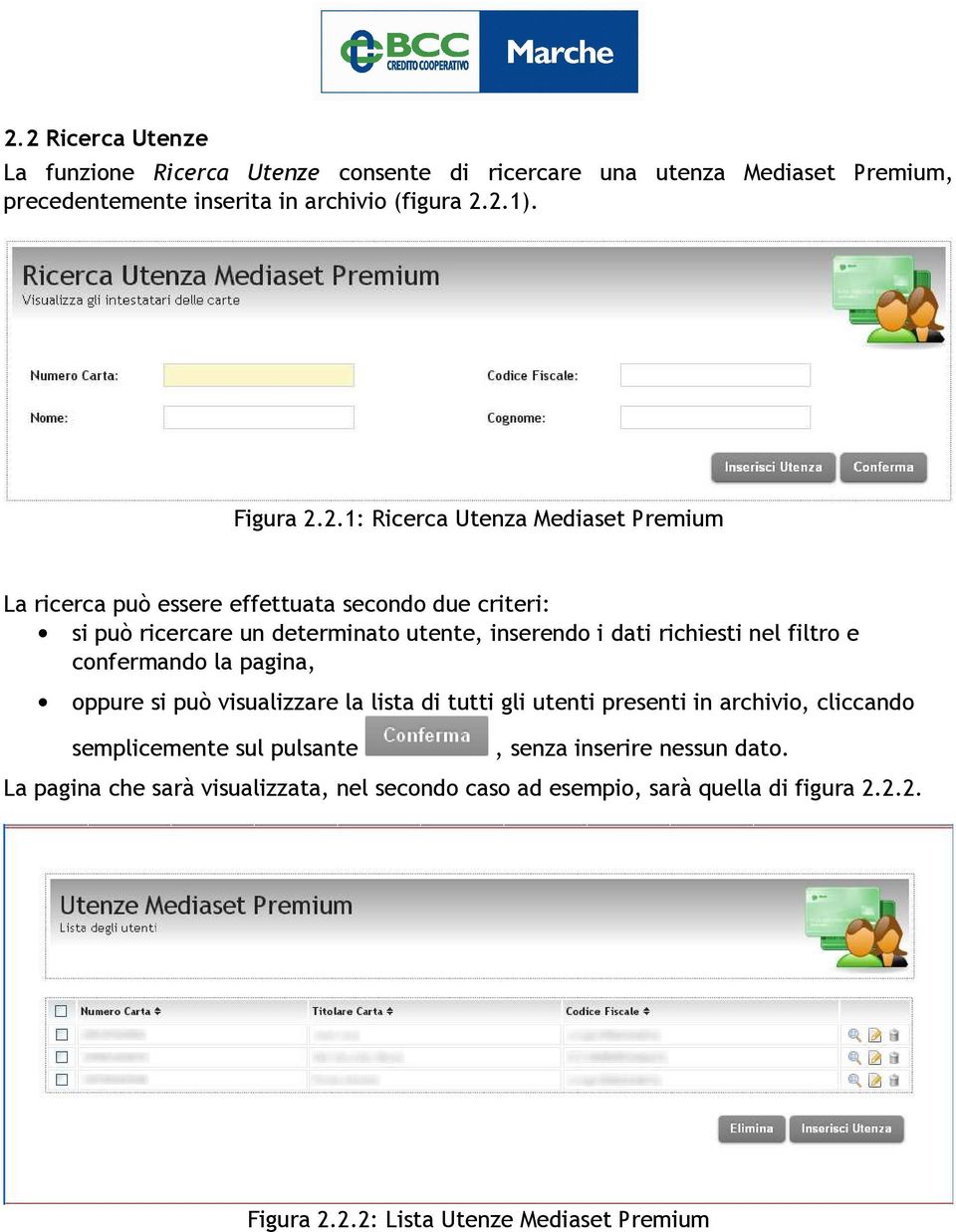 2.1: Ricerca Utenza Mediaset Premium La ricerca può essere effettuata secondo due criteri: si può ricercare un determinato utente, inserendo i dati richiesti