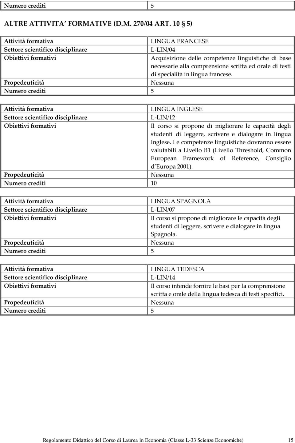 LINGUA INGLESE L-LIN/12 Il corso si propone di migliorare le capacità degli studenti di leggere, scrivere e dialogare in lingua Inglese.