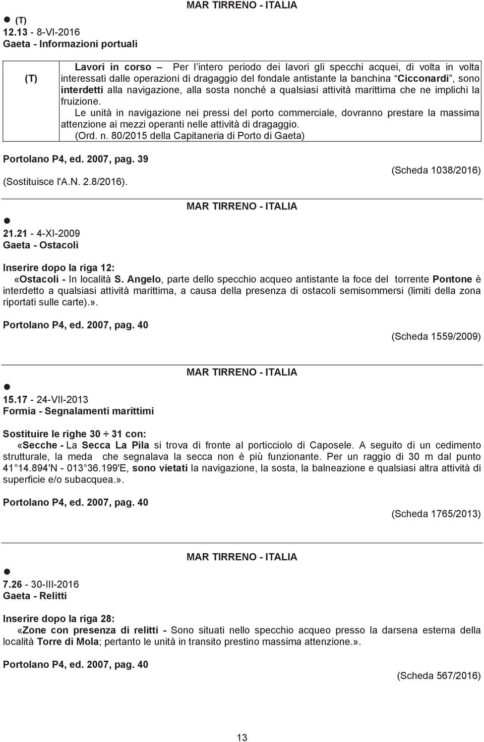 la banchina Cicconardi, sono interdetti alla navigazione, alla sosta nonché a qualsiasi attività marittima che ne implichi la fruizione.