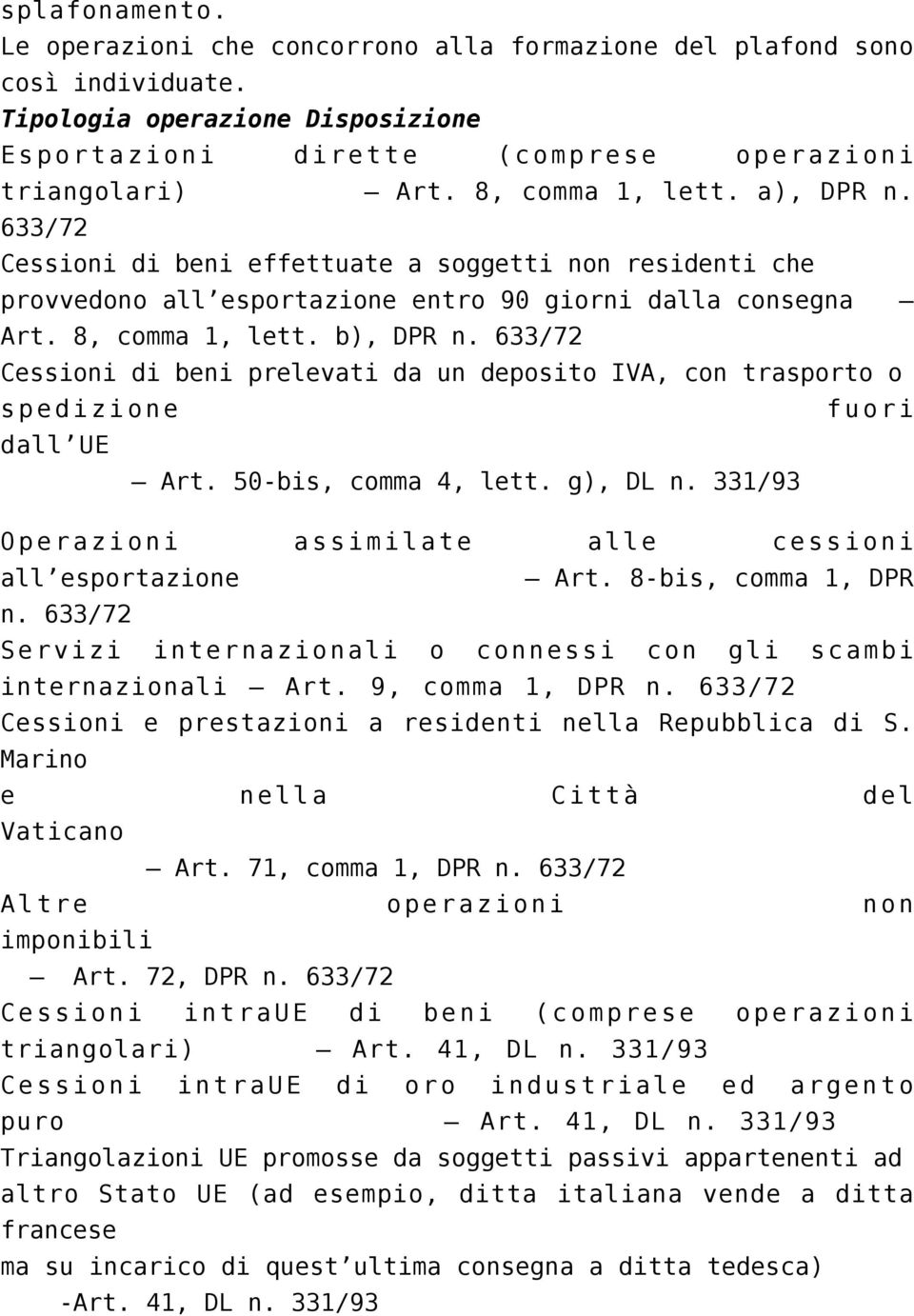 633/72 Cessioni di beni prelevati da un deposito IVA, con trasporto o spedizione fuori dall UE Art. 50-bis, comma 4, lett. g), DL n. 331/93 Operazioni assimilate alle cessioni all esportazione Art.