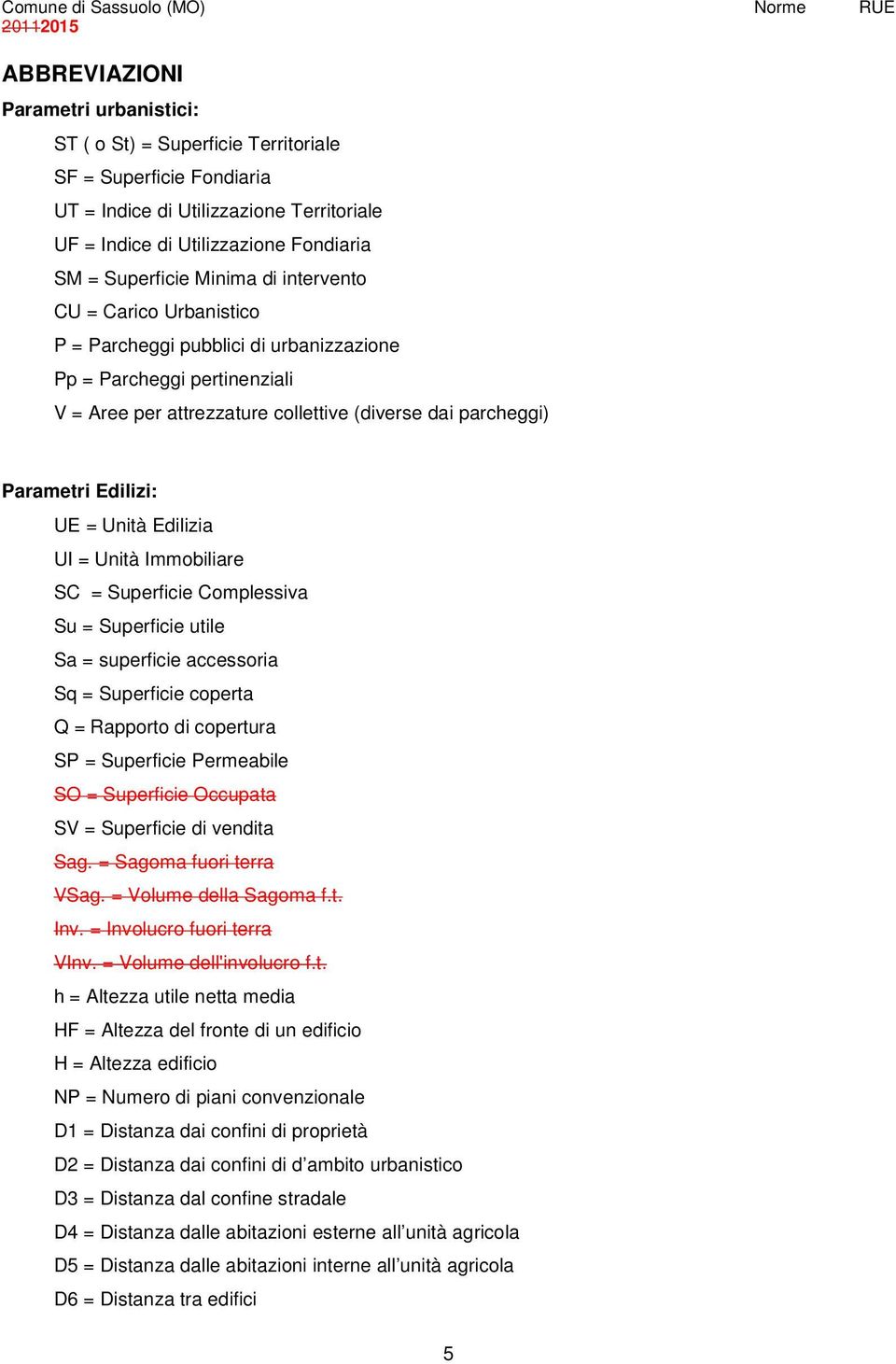 Unità Edilizia UI = Unità Immobiliare SC = Superficie Complessiva Su = Superficie utile Sa = superficie accessoria Sq = Superficie coperta Q = Rapporto di copertura SP = Superficie Permeabile SO =