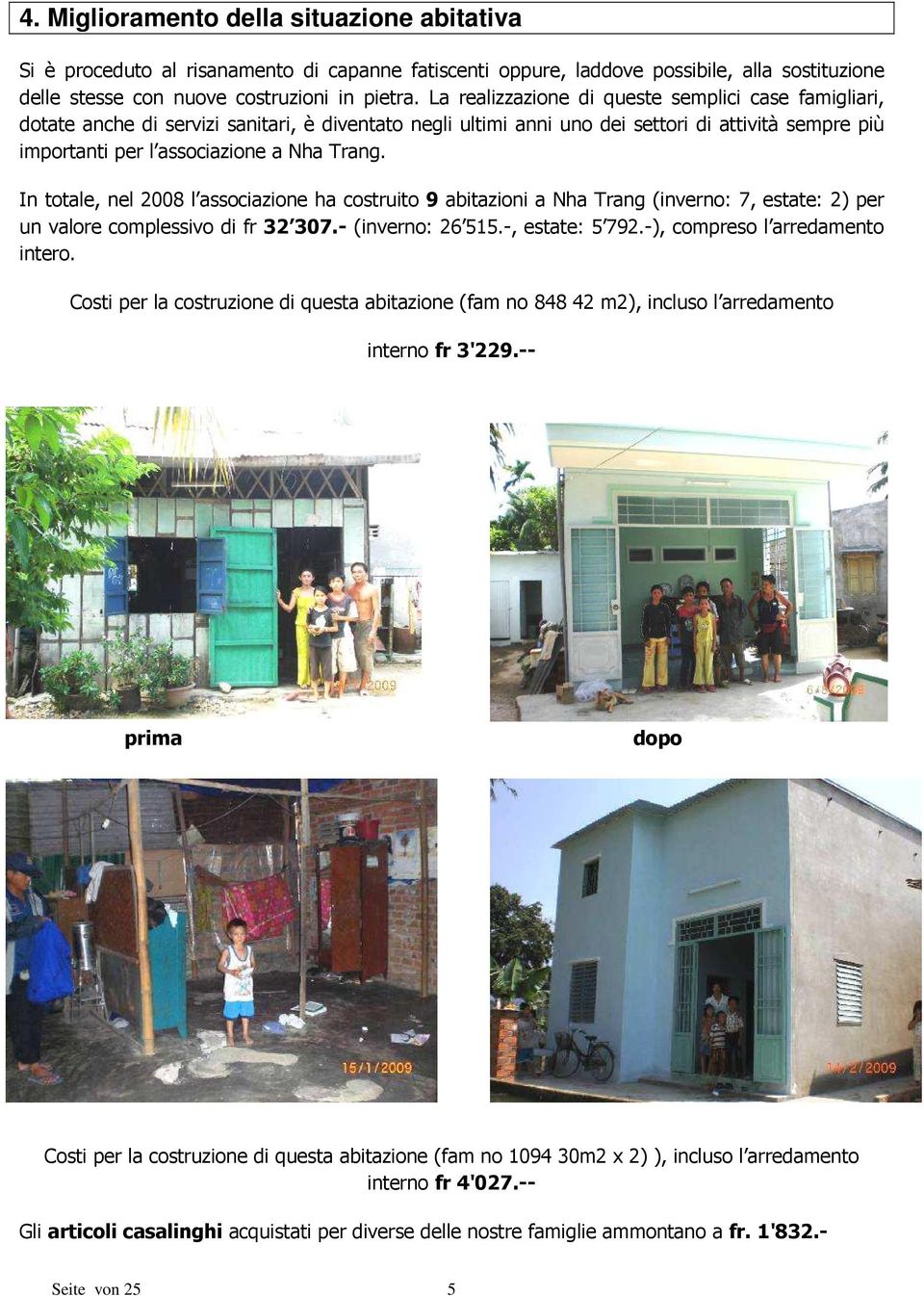 In totale, nel 2008 l associazione ha costruito 9 abitazioni a Nha Trang (inverno: 7, estate: 2) per un valore complessivo di fr 32 307.- (inverno: 26 515.-, estate: 5 792.