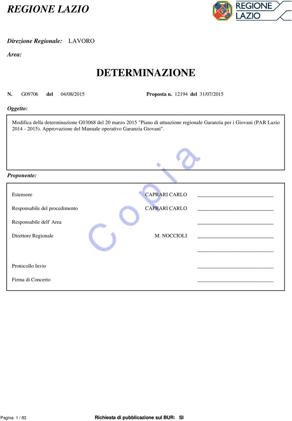 Giovani (PAR Lazio 2014-2015). Approvazione del Manuale operativo Garanzia Giovani".