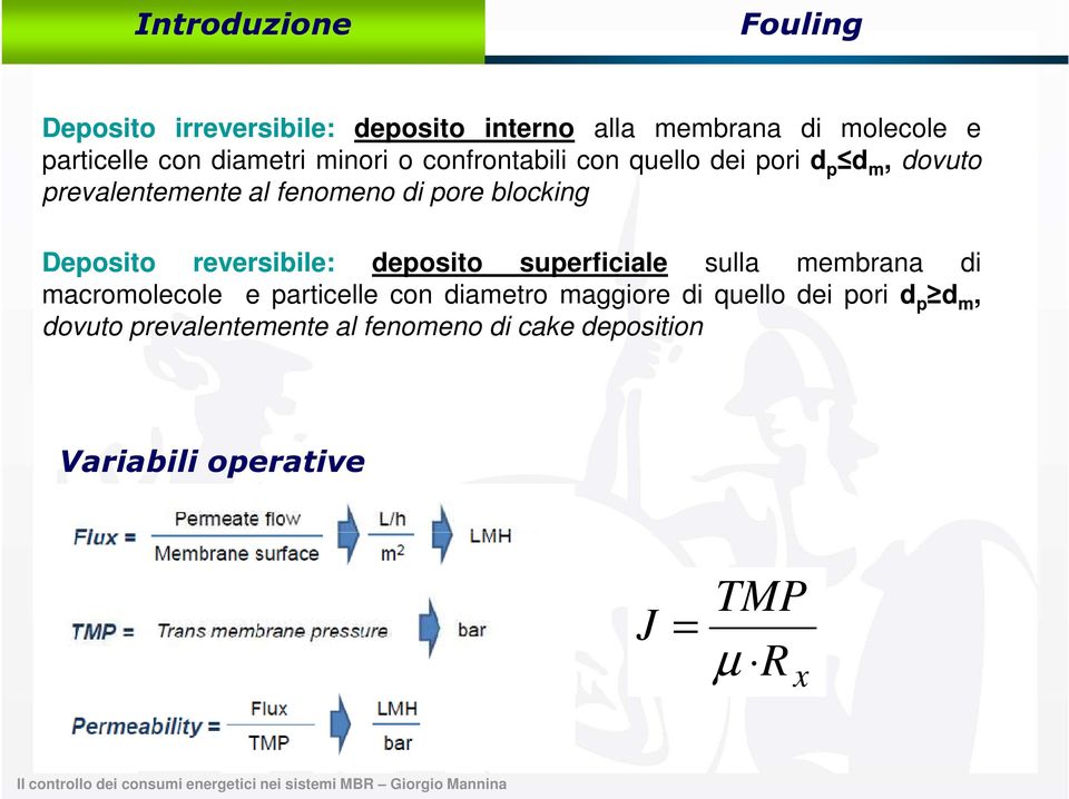 blockng Deposto reversble: deposto superfcale sulla membrana d macromolecole e partcelle con dametro