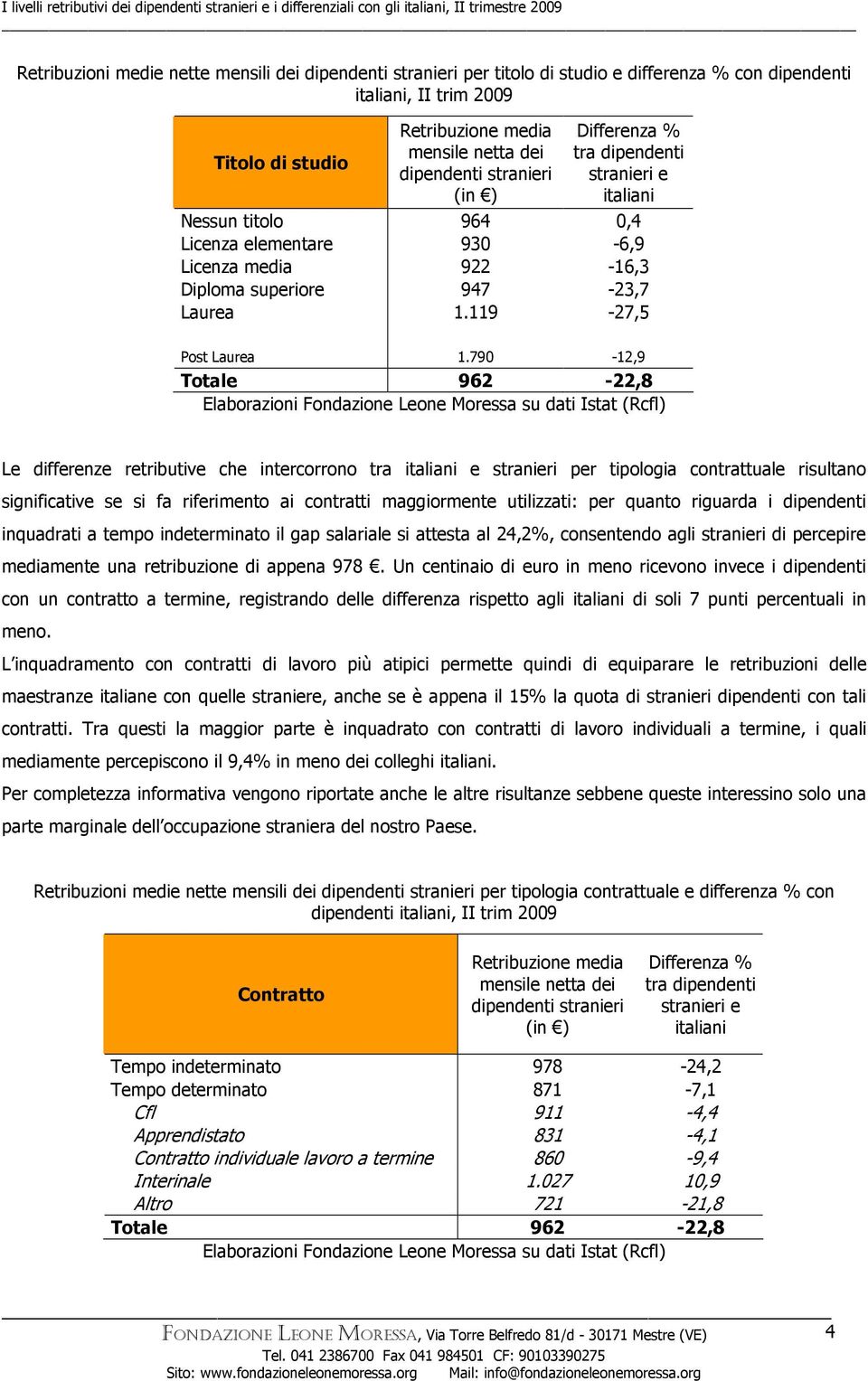 790-12,9 Le differenze retributive che intercorrono tra e stranieri per tipologia contrattuale risultano significative se si fa riferimento ai contratti maggiormente utilizzati: per quanto riguarda i