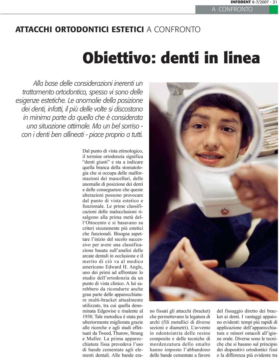 Dal punto d vsta etmologco, l termne ortodonza sgnfca dent gust e sta a ndcare quella branca della stomatologa che s occupa delle malformazon de mascellar, delle anomale d poszone de dent e delle