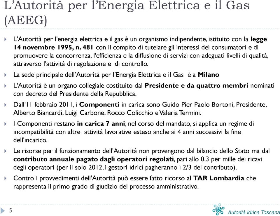 regolazione e di controllo.