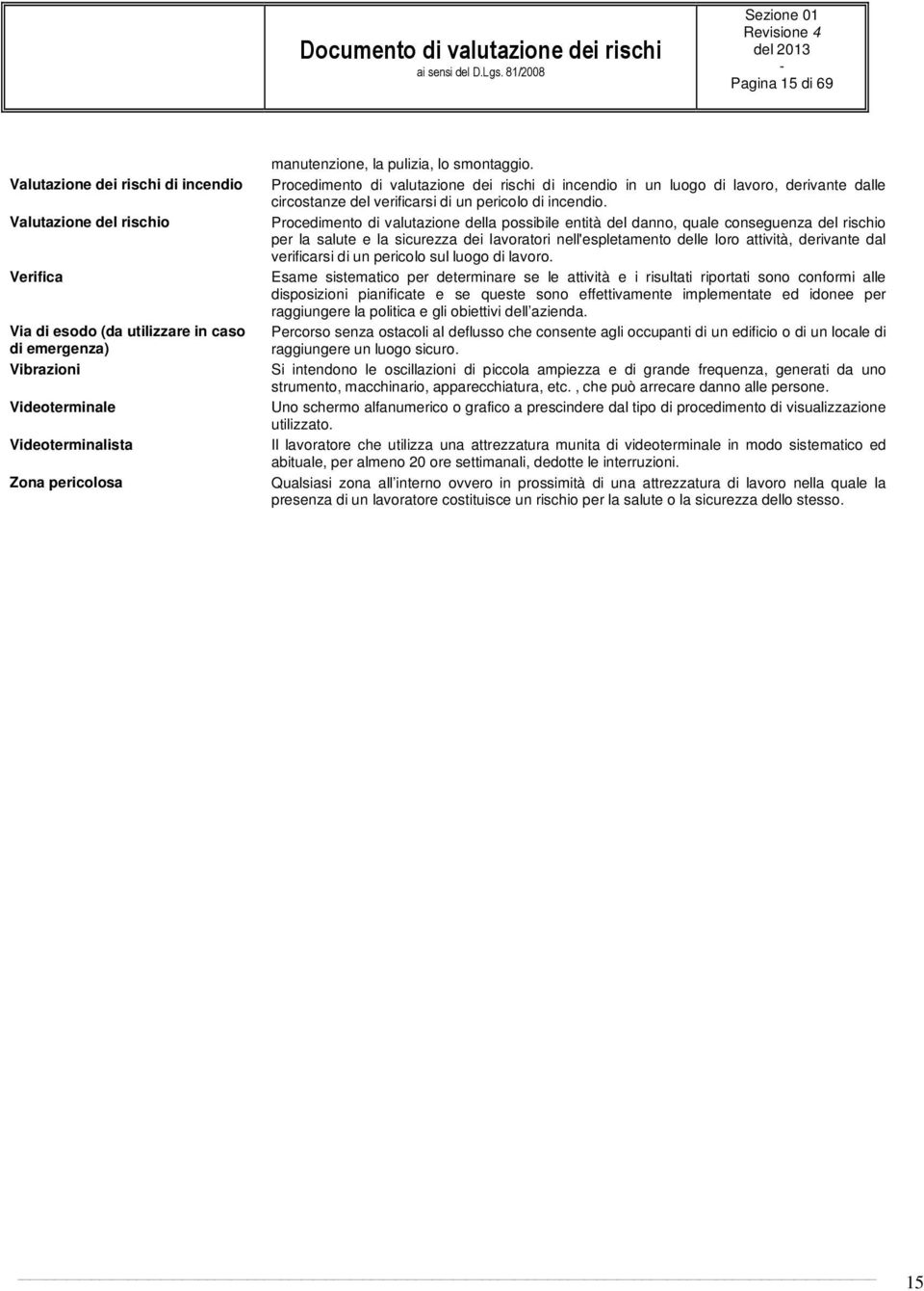 Procedimento di valutazione dei rischi di incendio in un luogo di lavoro, derivante dalle circostanze del verificarsi di un pericolo di incendio.