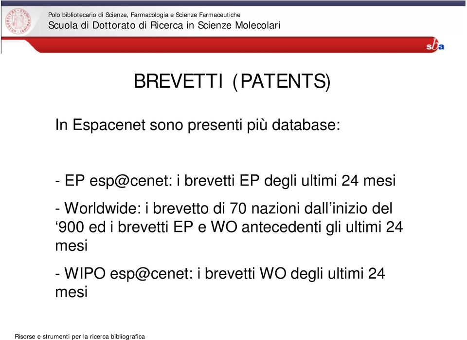 nazioni dall inizio del 900 ed i brevetti EP e WO antecedenti