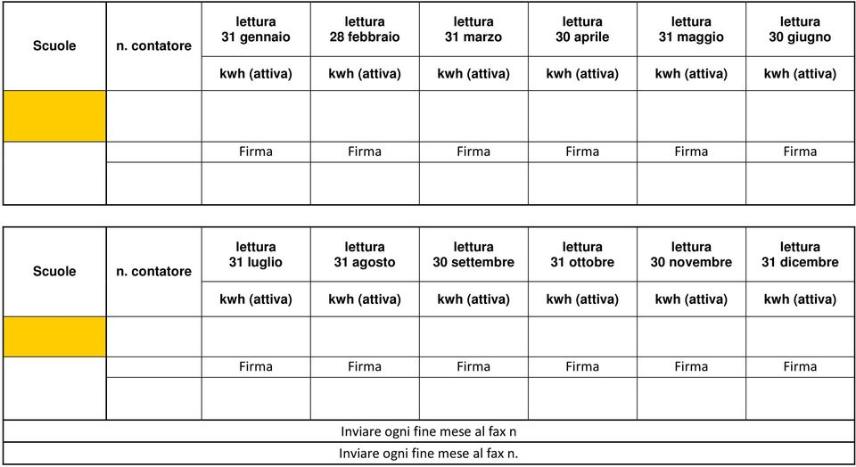 (attiva) kwh (attiva) kwh (attiva) Firma Firma Firma Firma Firma Firma  contatore 31 luglio 31 agosto 30 settembre