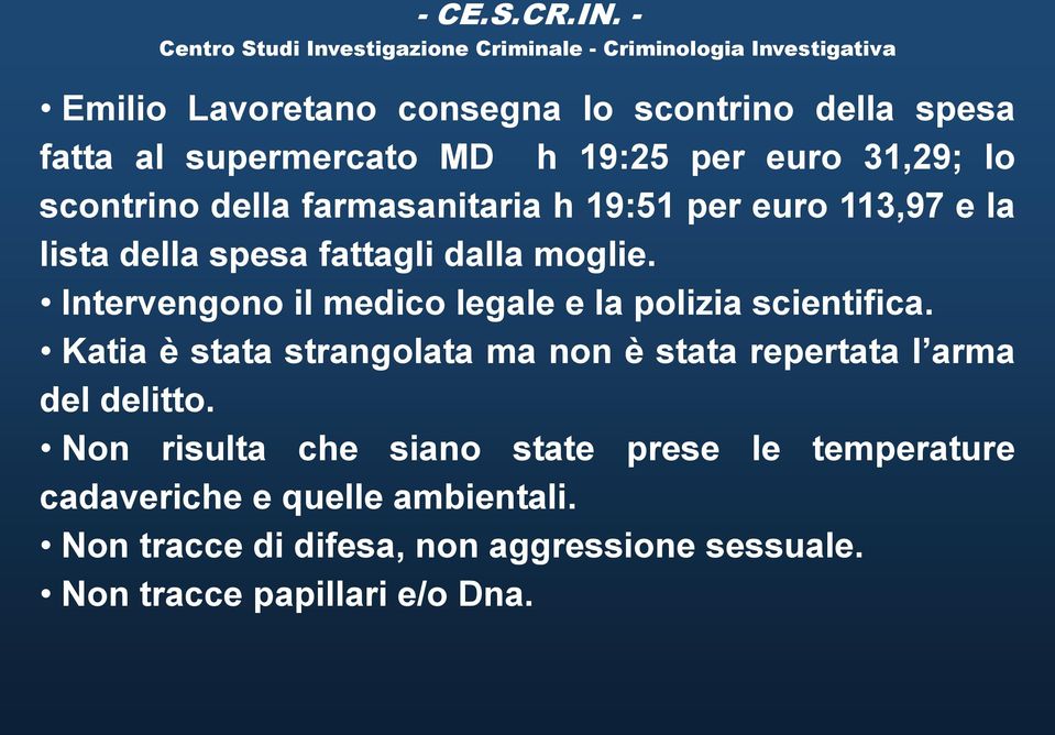 MD h 19:25 per euro 31,29; lo scontrino della farmasanitaria h 19:51 per euro 113,97 e la lista della spesa fattagli dalla moglie.