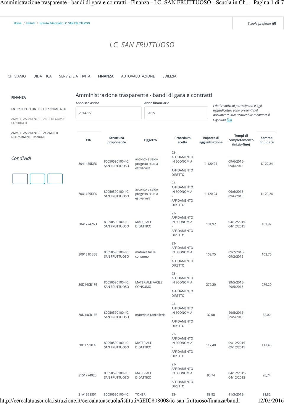 presenti nel documento XML scaricabile mediante il seguente link AMM. TRASPARENTE PAGAMENTI DELL'AMMINISTRAZIONE (iniziofine) Co