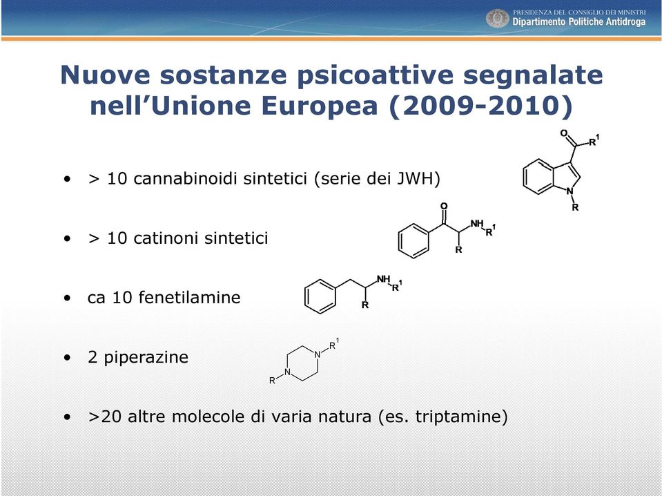 JWH) > 10 catinoni sintetici ca 10 fenetilamine 2