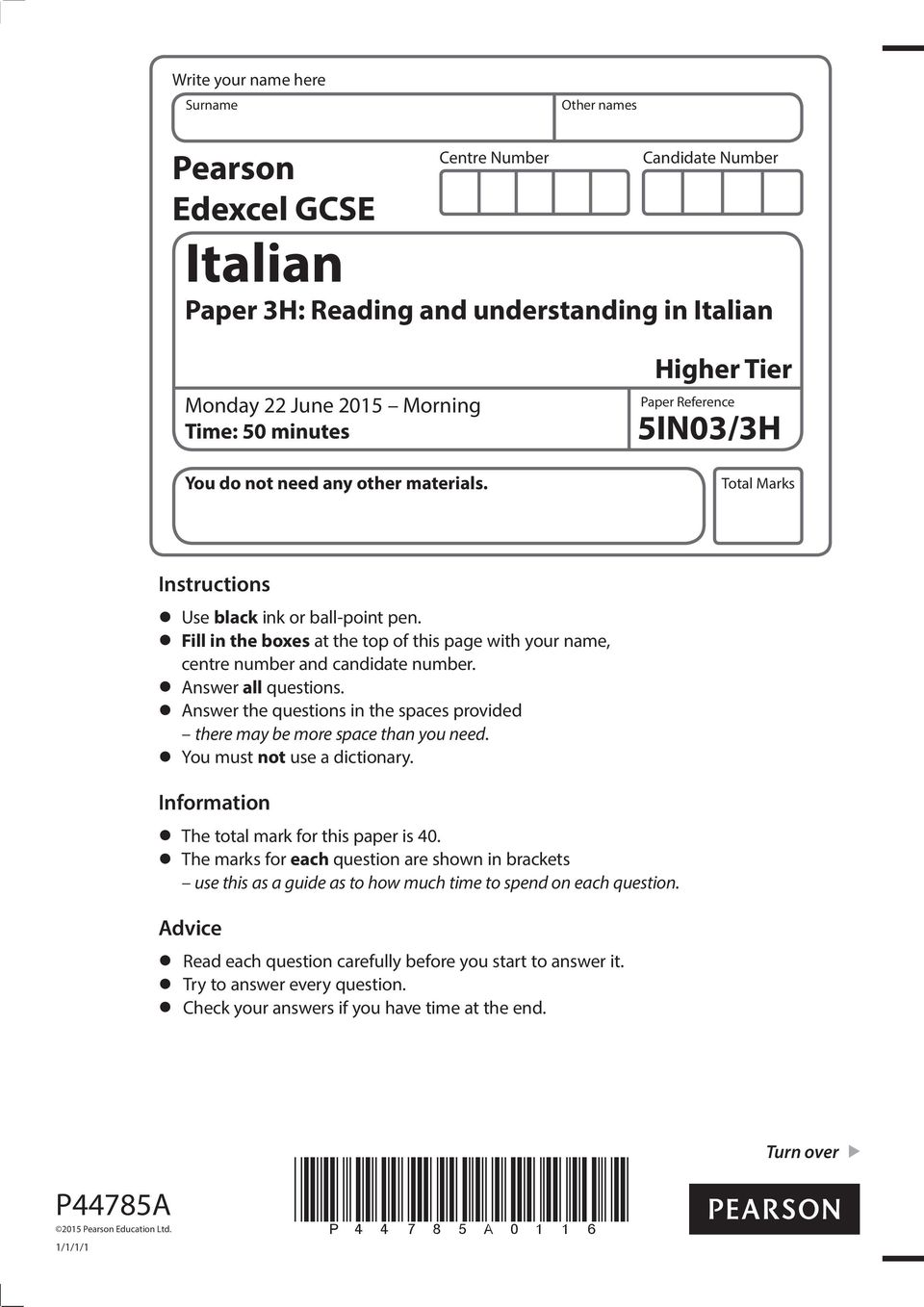 Fill in the boxes at the top of this page with your name, centre number and candidate number. nswer all questions. nswer the questions in the spaces provided there may be more space than you need.