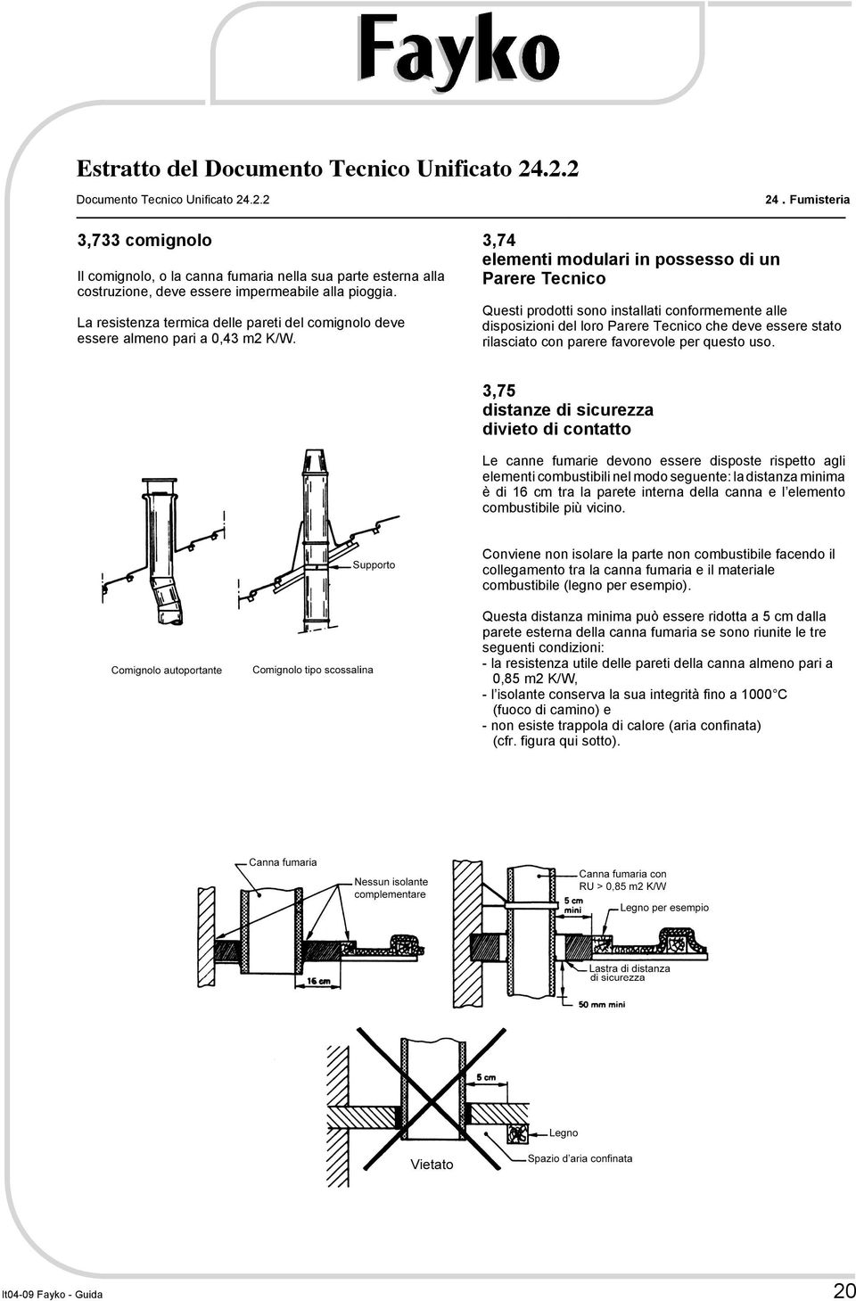 La resistenza termica delle pareti del comignolo deve essere almeno pari a 0,43 m2 K/W.