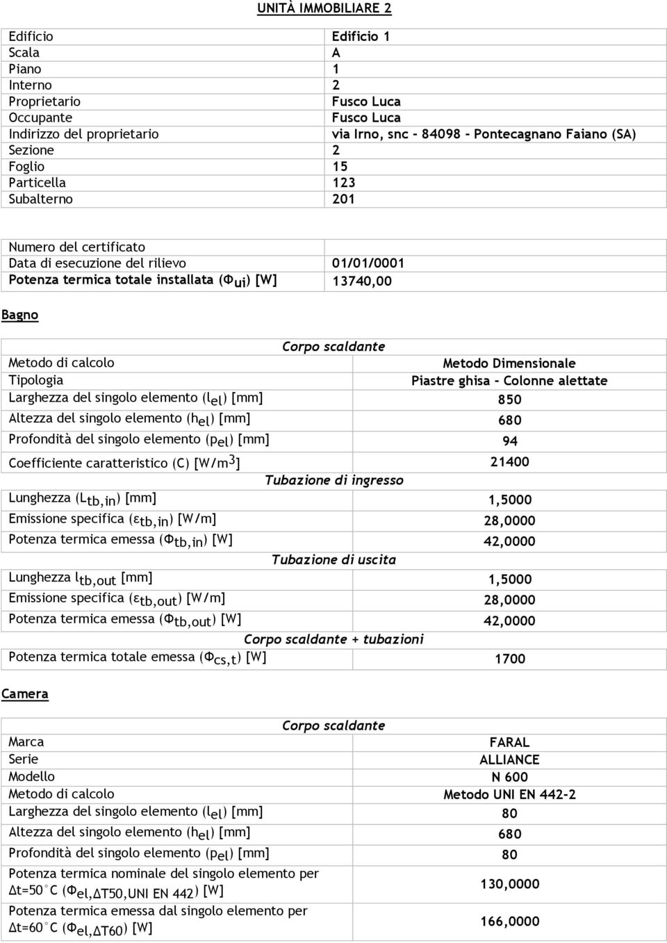 Dimensionale Tipologia Piastre ghisa - Colonne alettate Larghezza del singolo elemento (l el ) [mm] 850 Altezza del singolo elemento (h el ) [mm] 680 Profondità del singolo elemento (p el ) [mm] 94