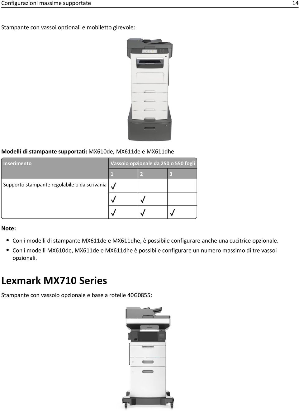 modelli di stampante MX611de e MX611dhe, è possibile configurare anche una cucitrice opzionale.