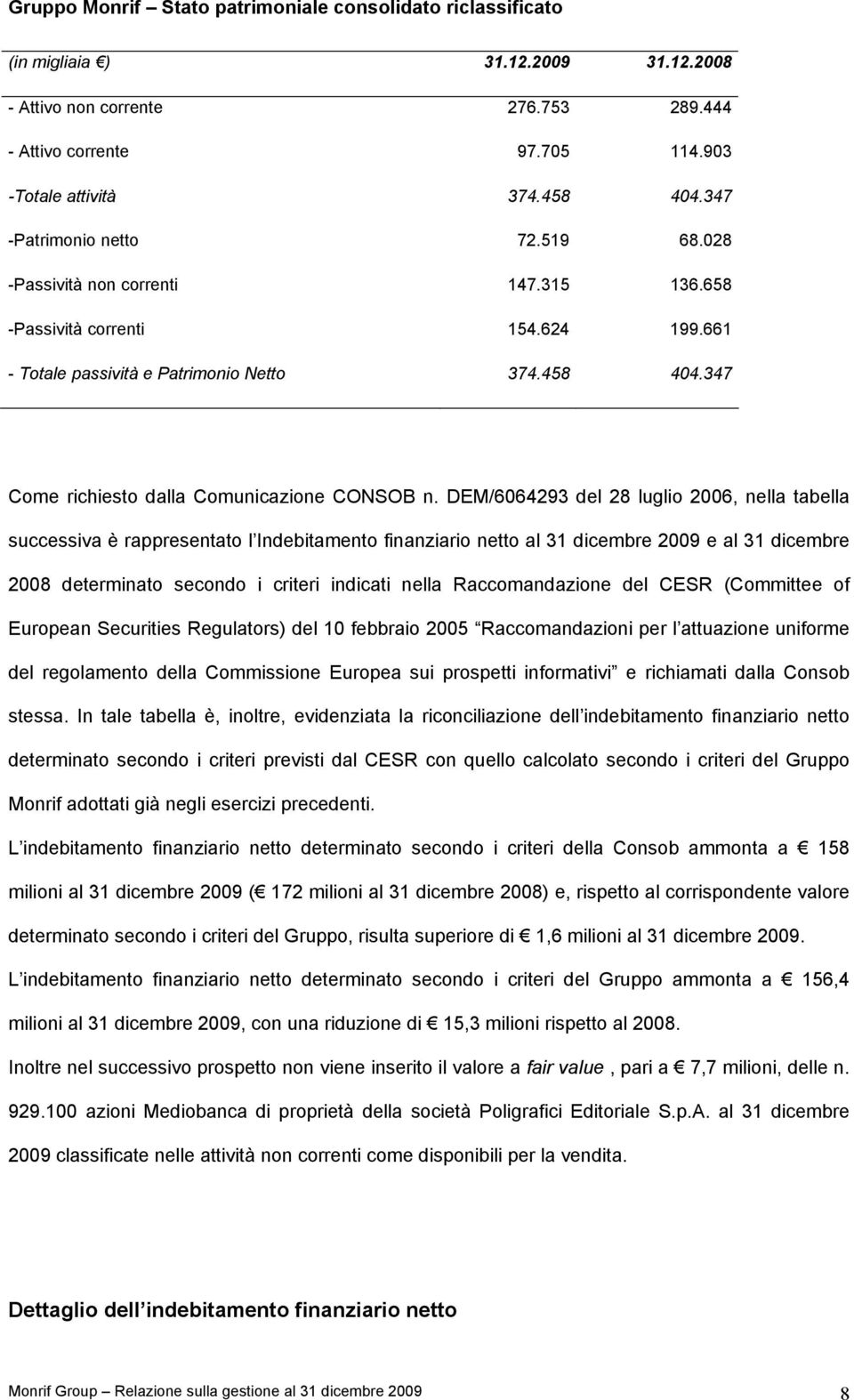 347 Come richiesto dalla Comunicazione CONSOB n.