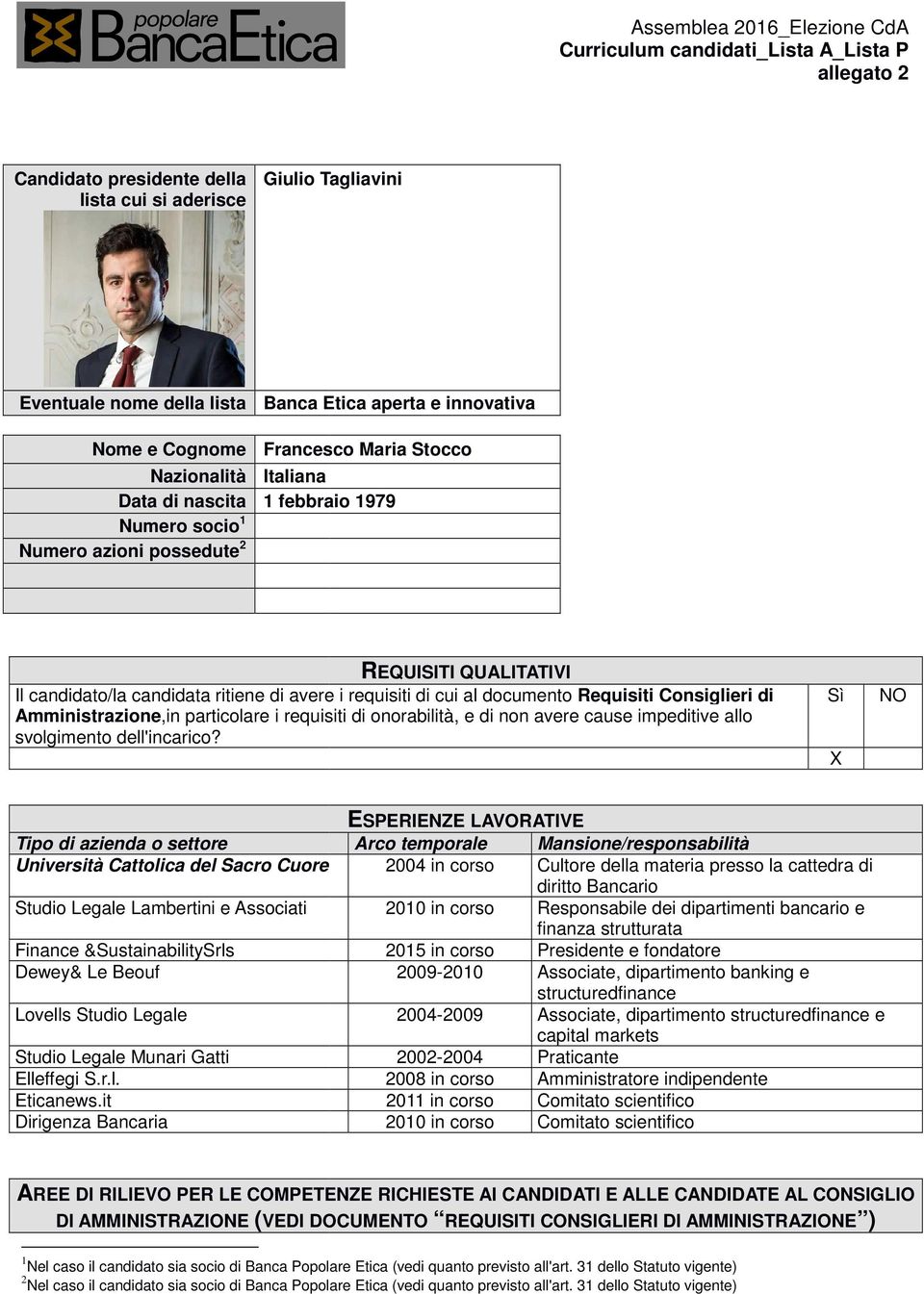 Amministrazione,in particolare i requisiti di onorabilità, e di non avere cause impeditive allo svolgimento dell'incarico?