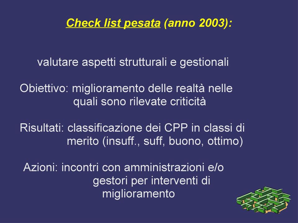 Risultati: classificazione dei CPP in classi di merito (insuff.