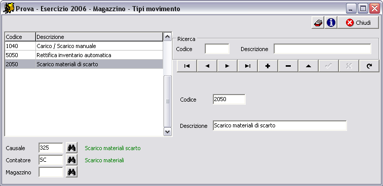 10 Geowin - Magazzino 1.3.3 Tipo movimento Finestra dedicata all'inserimento, modifica e cancellazione tipi di movimento di magazzino.