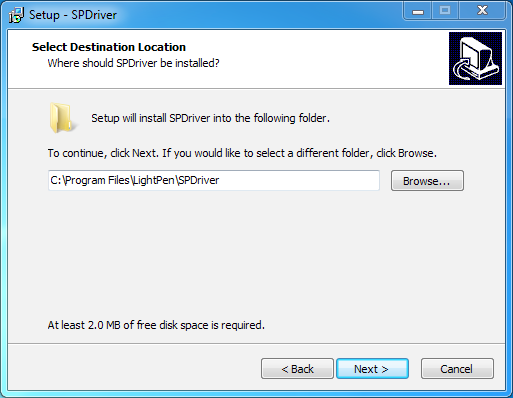 Installazione in sistema operativo Windows - SPDriver Fase 4: (1) Fare clic su SPDriver per visualizzare la finestra a comparsa come illustrato di seguito. Fare clic su Next (Avanti) per continuare.