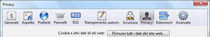 Selezionare il comando Preferenze e, nella scheda Privacy, fare clic sul pulsante Rimuovi tutti i