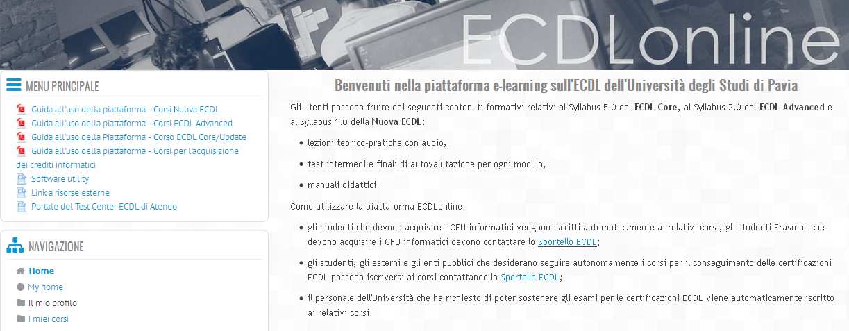 Manuale utente - Piattaforma ECDL online - Corsi ECDL Advanced In questa guida sono riportate le indicazioni per l utilizzo della piattaforma ECDL online e la fruizione dei corsi ECDL Advanced.