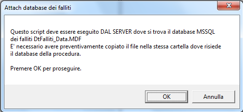 Indicare la cartella dove si trova il database appena copiato (senza \ finale) Al termine si visualizza un messaggio di completamento.