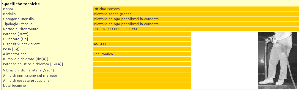 Banca Dati ISPESL Impugnatura a 40 cm