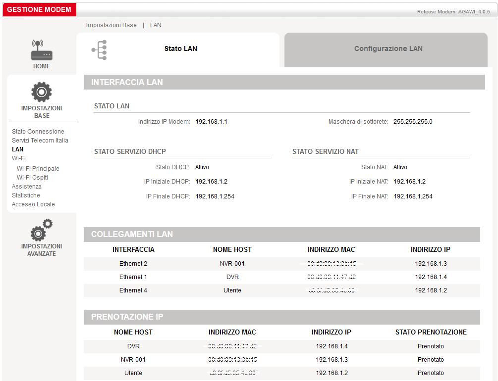 domestica, più precisamente va aperta una porta esterna la quale deve puntare la porta RTSP del DVR (Default= 554). Esempio configurazione su un tipico modem standard. 1.